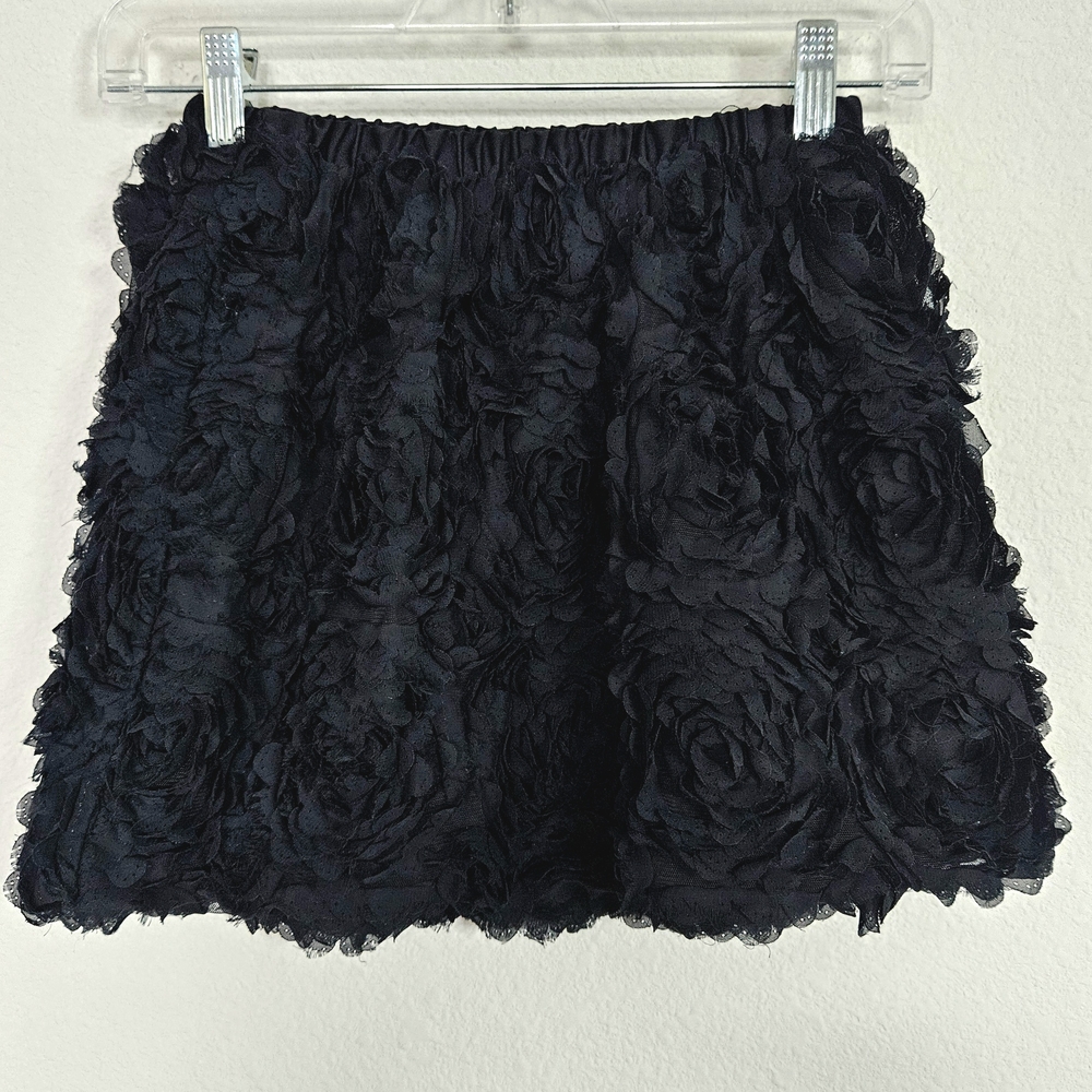 CHEROKEE (GIRLS) SZ 7/8 Black Textured 3d Roses Bubble Skirt In Black.